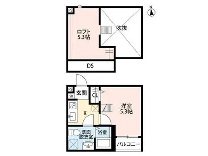 カスミ美原町(1K/1階)の間取り写真