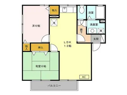 ヴィルヌーブC棟(2LDK/2階)の間取り写真
