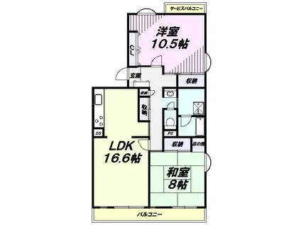 飯能マンション(2LDK/5階)の間取り写真