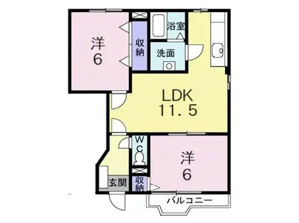 ミルトニア・ガーデンB(2LDK/1階)の間取り写真
