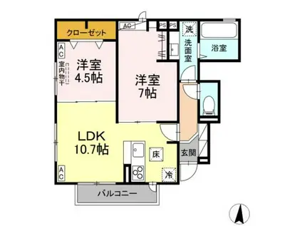 Rエイト・コウヤマ A(2LDK/1階)の間取り写真