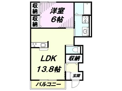 ウインズB(1LDK/1階)の間取り写真