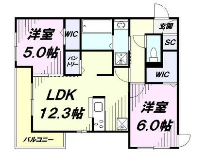 グラシューズ(2LDK/2階)の間取り写真