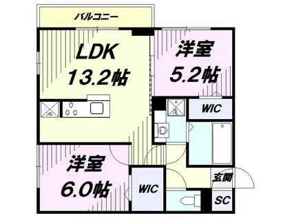 グラシューズ(2LDK/2階)の間取り写真