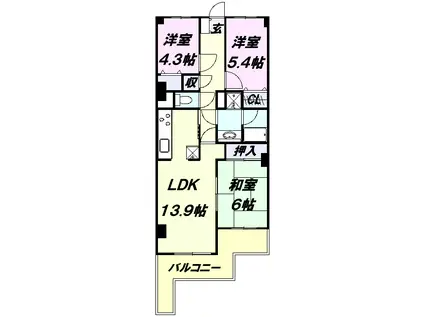 リーベスト所沢(3LDK/5階)の間取り写真