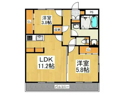 安松ハイツ2(2LDK/3階)の間取り写真