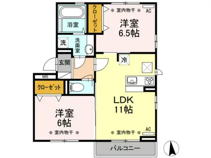 ブリエコリーヌ A(2LDK/1階)の間取り写真