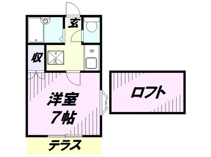 メルシーMINEⅡ(1K/1階)の間取り写真