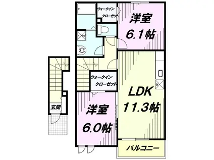 プレジールⅠ(2LDK/2階)の間取り写真