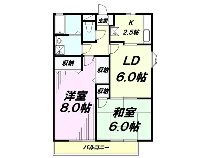 パピヨン四谷(2DK/3階)の間取り写真