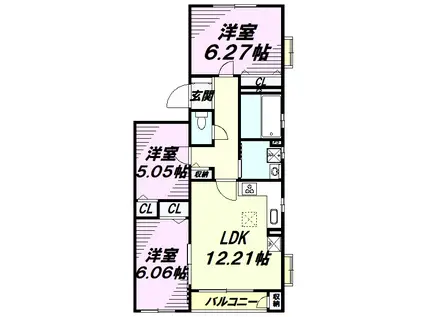 バニヤン(3LDK/3階)の間取り写真