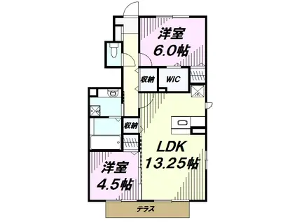 ルミエールドエスポワールⅡ(2LDK/1階)の間取り写真