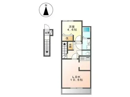 ション ドゥ ソレイユ(1LDK/2階)の間取り写真