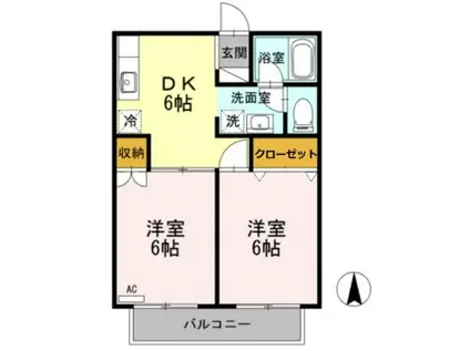 スカイハイム(2DK/2階)の間取り写真