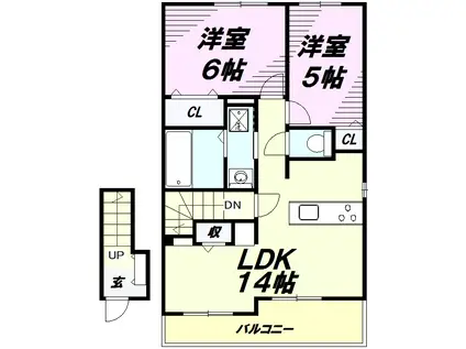 ミラ フォレストⅡ(2LDK/2階)の間取り写真