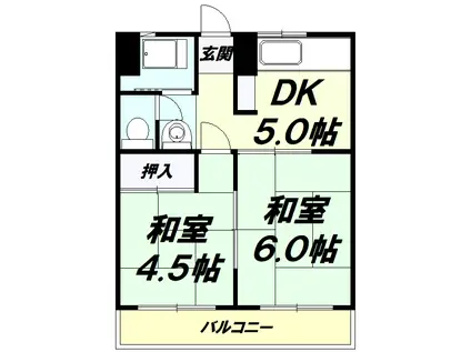 第1オパールマンション(2DK/3階)の間取り写真