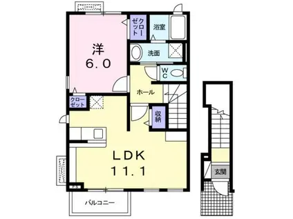 サンパティーク(1LDK/2階)の間取り写真