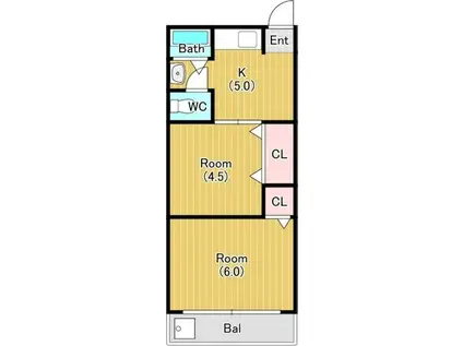 メゾンモンペール(2K/2階)の間取り写真