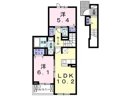 カーサ・エスカリエ(2LDK/2階)の間取り写真