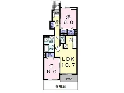 スパーブB(2LDK/1階)の間取り写真