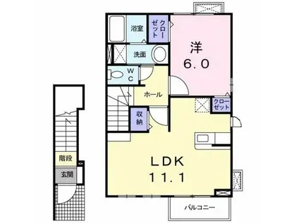 サンクレスト桜ヶ丘(1LDK/2階)の間取り写真