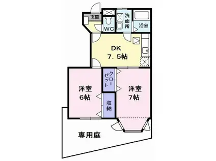 クオリス(2DK/1階)の間取り写真