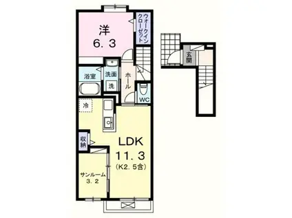 シャンモワノ(1LDK/2階)の間取り写真