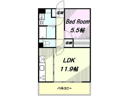 プレミアムコートみなみ野Ⅱ(1LDK/2階)の間取り写真