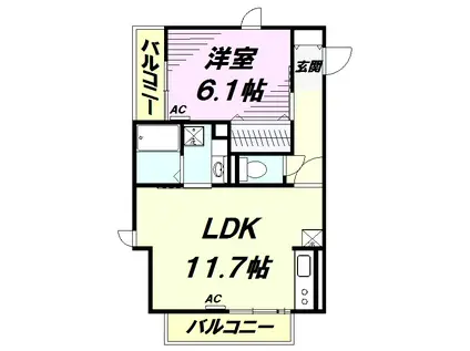 ルミエール(1LDK/1階)の間取り写真