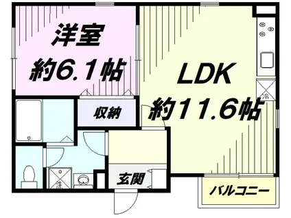 ワイズソフィア(1LDK/1階)の間取り写真