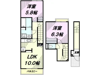アンジュ東原Ⅰ(2LDK/2階)の間取り写真
