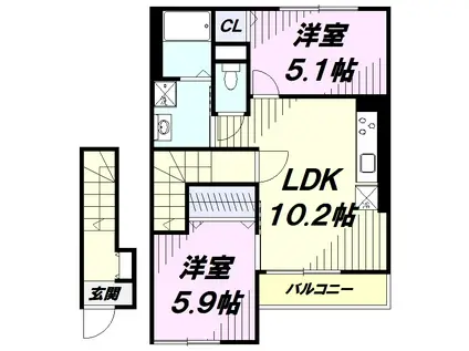 プリンシパル(2LDK/2階)の間取り写真