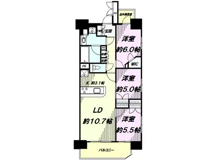 プレシス八王子(3LDK/2階)の間取り写真