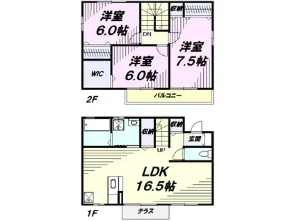 青梅線 昭島駅 徒歩20分 2階建 築18年(3LDK)の間取り写真