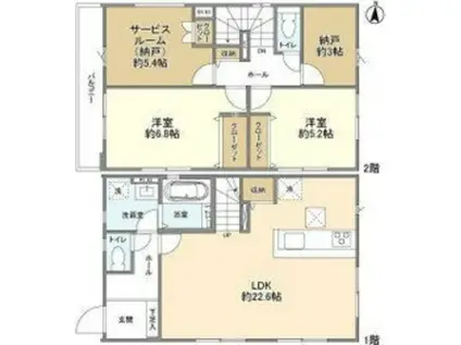南武線 西国立駅 徒歩22分 2階建 築2年(2SLDK)の間取り写真