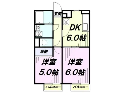 プレジール鹿島(2DK/1階)の間取り写真