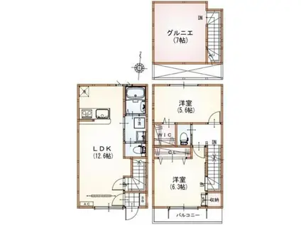 サンライズ西国立(2LDK/1階)の間取り写真