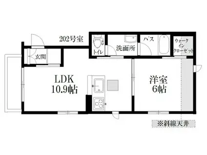 プリュヌ ブラン(1LDK/2階)の間取り写真