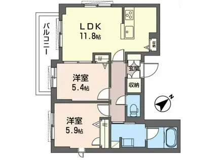 メゾンドオウル2(2LDK/3階)の間取り写真