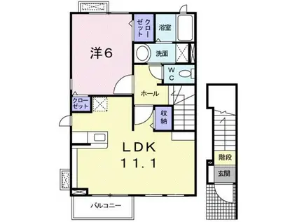 カルムB(1LDK/2階)の間取り写真