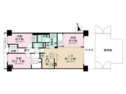 プラウド立川トレサージュ(3LDK/1階)の間取り写真