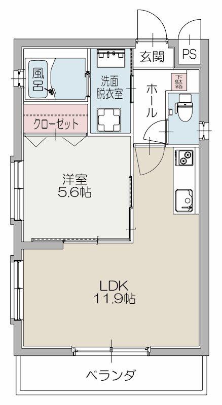 レインボーM&K(1LDK/1階)の間取り写真