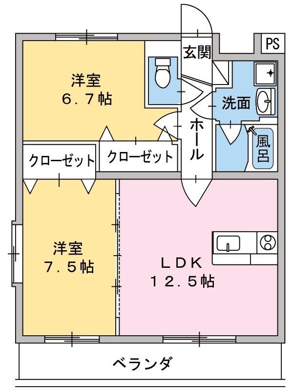 ラポール 三清(2LDK/2階)の間取り写真