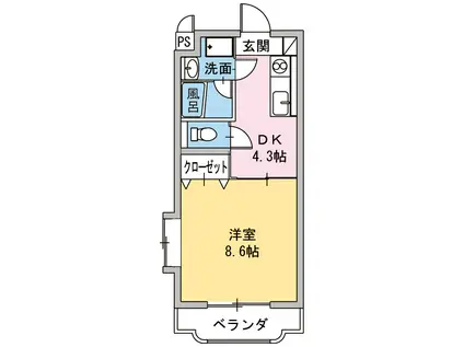 伊豆箱根鉄道駿豆線 三島広小路駅 徒歩41分 4階建 築23年(1DK/3階)の間取り写真