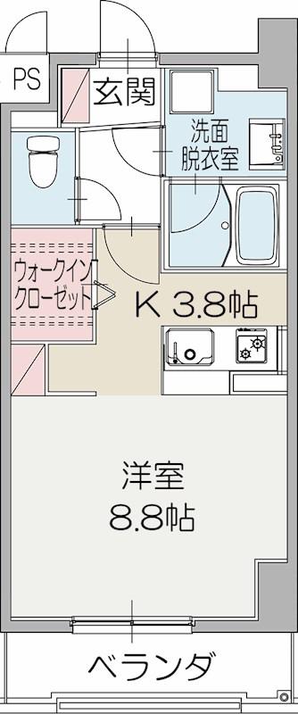 プライム三島プレイス(ワンルーム/8階)の間取り写真