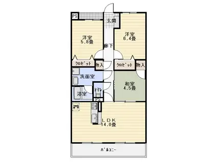 シャトー草薙(3LDK/5階)の間取り写真