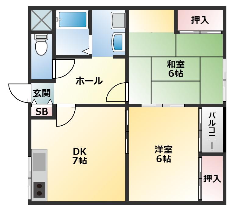 どむーるはぎわら(2DK/1階)の間取り写真