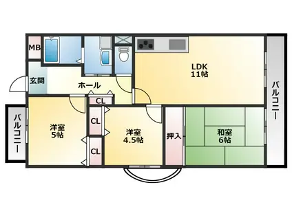 タウンコート咲佳映(3LDK/3階)の間取り写真