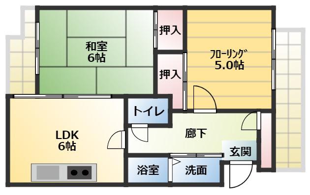 リバーヒル八尾(2DK/2階)の間取り写真