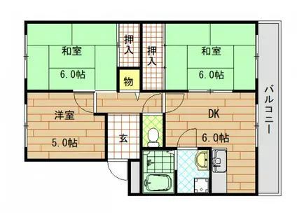 サンライズ青山(3DK/1階)の間取り写真